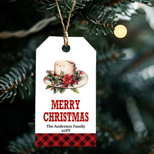 Country red green Western Christmas gift tag set