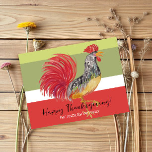 Country Red Rooster Watercolor Illustration Holiday Postcard