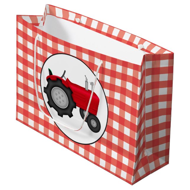Country red tractor party gingham style bag (Front Angled)
