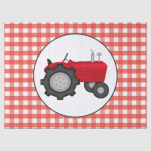 Country red tractor party gingham style tissue paper