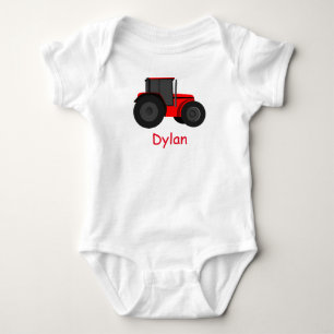 Country Red Tractor with Your Baby Name Romper Bodysuit