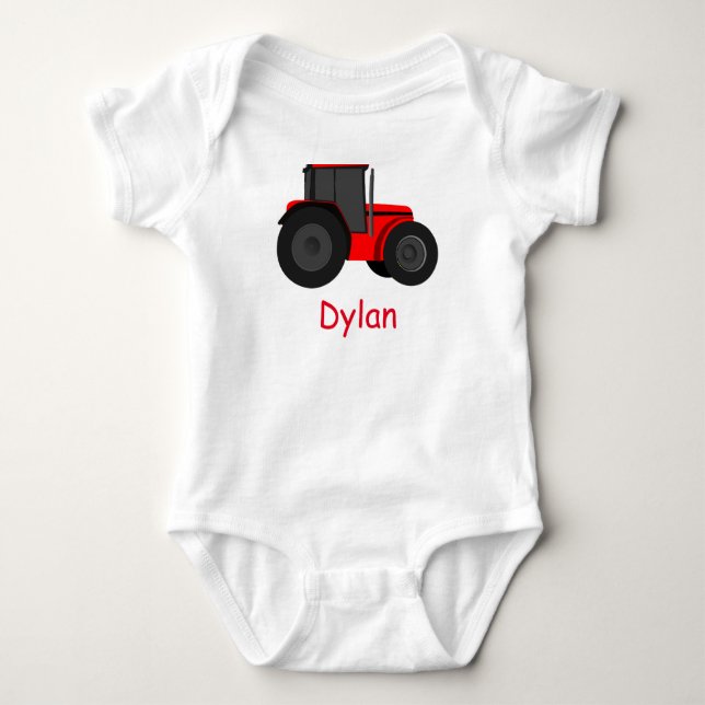Country Red Tractor with Your Baby Name Romper Bodysuit (Front)