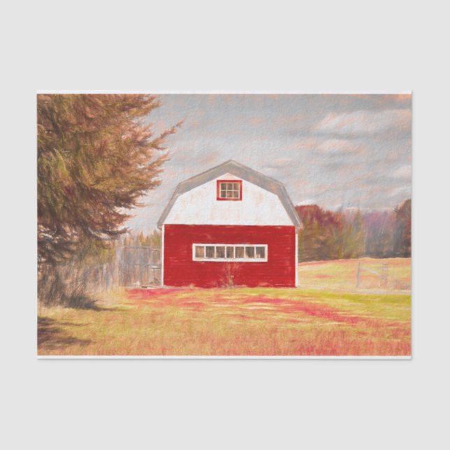 Country Red White Barn Sketch Art Tissue Paper (Front)