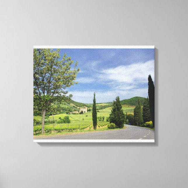 Country road curving between cypress trees in canvas print (Front)