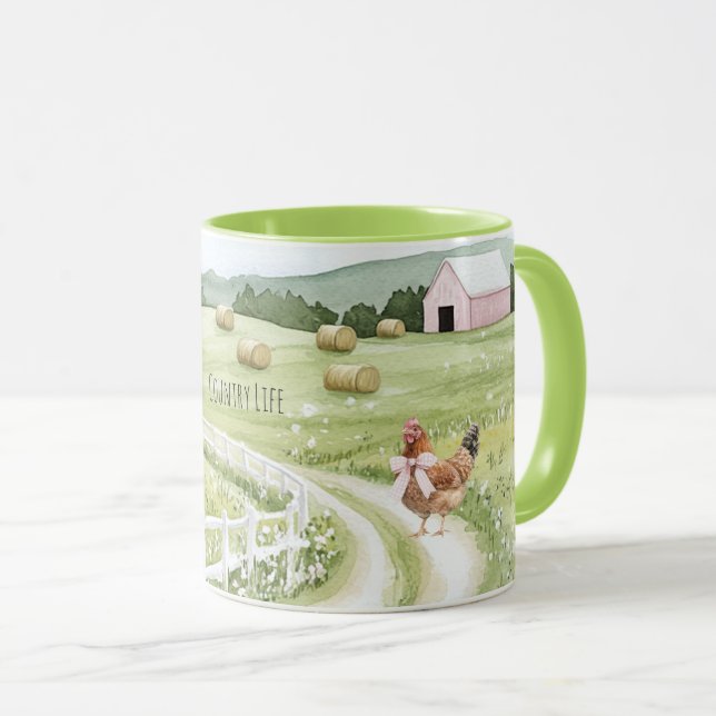Country Road Farm Chicken Pink Bow Mug (Front Right)