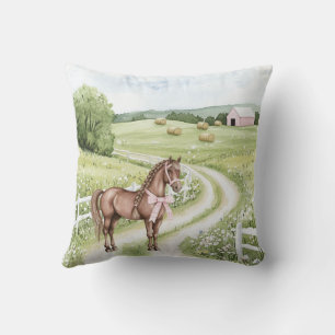 Country Road Horse Floral Birthday Cushion