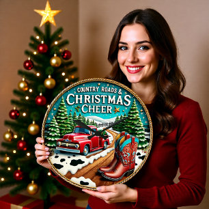 Country Roads Christmas Cheer Large Clock