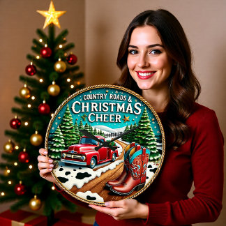 Country Roads Christmas Cheer Large Clock