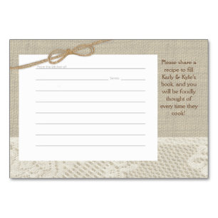 Country Romance Burlap and Lace Recipe Cards