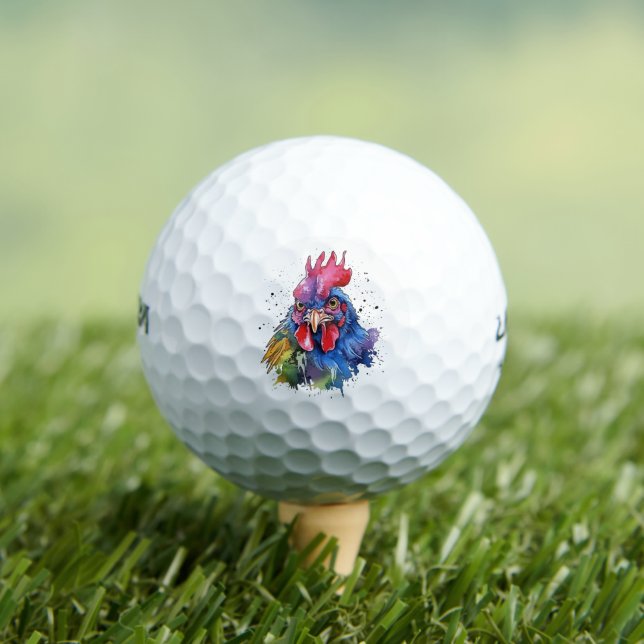 Country Rooster Chicken Watercolor Style Golf Balls (Insitu Tee)