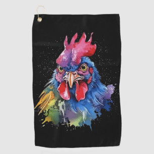Country Rooster Chicken Watercolor Style Golf Towel