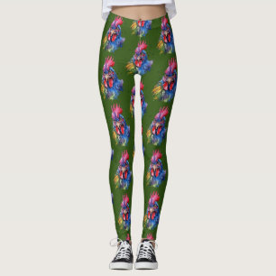 Country Rooster Chicken Watercolor Style Leggings