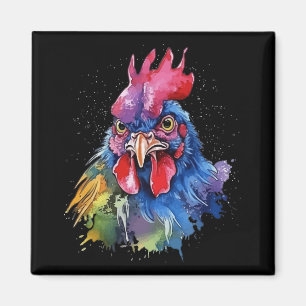 Country Rooster Chicken Watercolor Style Magnet