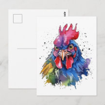 Country Rooster Chicken Watercolor Style