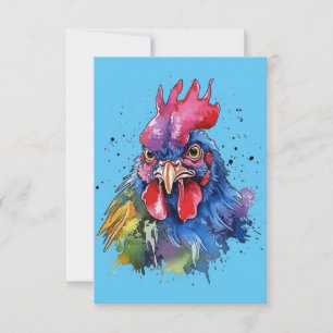 Country Rooster Chicken Watercolor Style Thank You Card