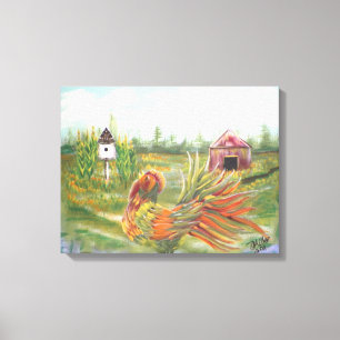 Country Rooster on the Farm Painting Canvas Print
