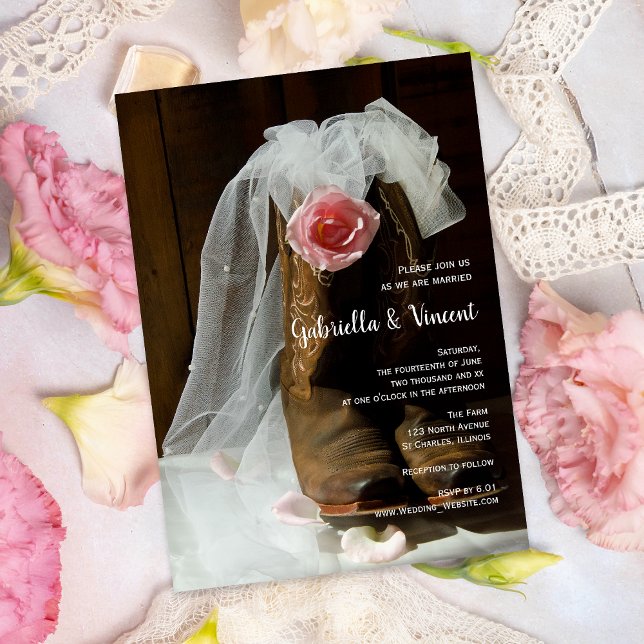 Country Rose and Cowboy Boots Western Wedding Invitation (Creator Uploaded)