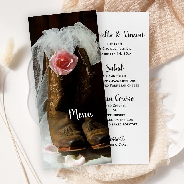 Country Rose and Cowboy Boots Western Wedding Menu (Creator Uploaded)