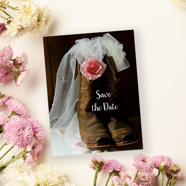 Country Rose Cowboy Boots Wedding Save the Date (Creator Uploaded)