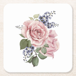 Country Rose Reversible  Square Paper Coaster