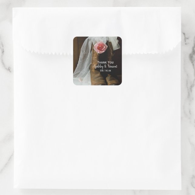 Country Rose Western Wedding Thank You Favour Tag (Bag)