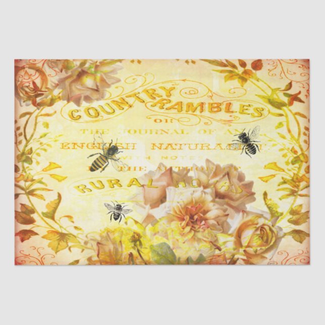 Country Roses and Bees Decoupage Tissue Paper (Front)