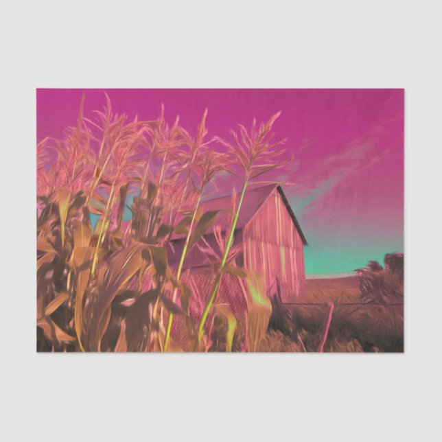 Country Rustic Barn Pink Teal Abstract Sky Farm Tissue Paper (Front)