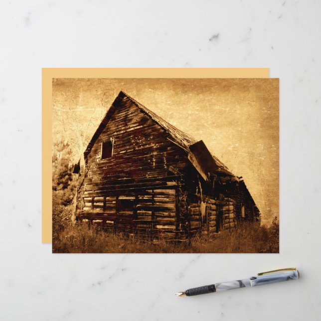 Country Rustic Barn Vintage Brown Sepia Texture (Front/Back In Situ)