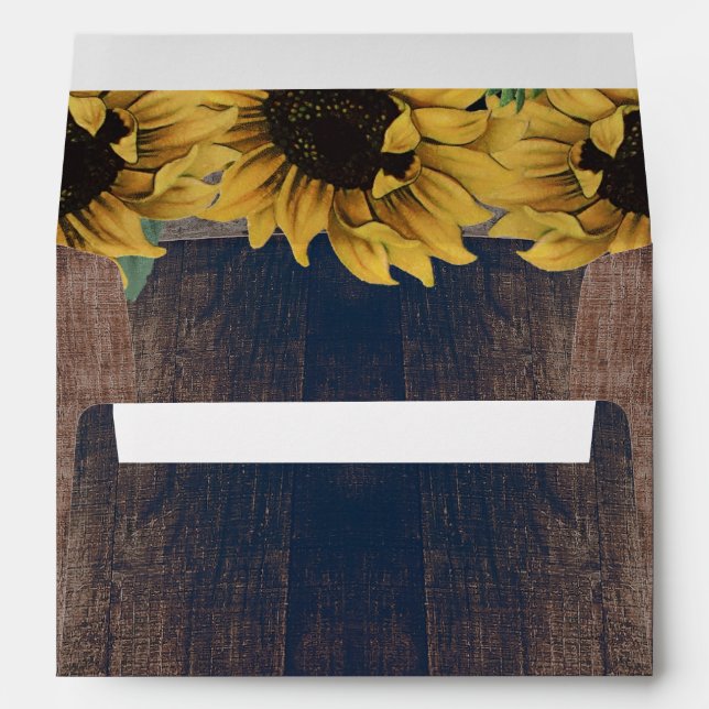 Country Rustic Barrel Vintage Sunflower Wedding Envelope (Back (Bottom))