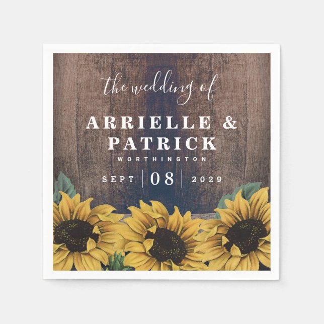 Country Rustic Barrel Vintage Sunflower Wedding Napkin (Front)