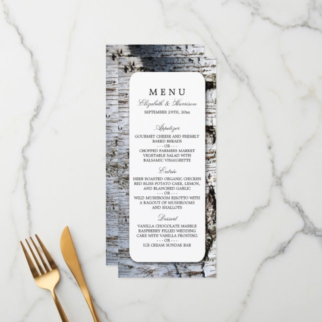 Country Rustic Birch Tree Wedding Menu (Front/Back In Situ)