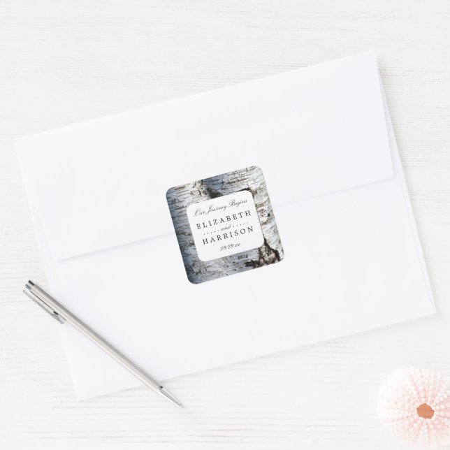 Country Rustic Birch Tree Wedding Square Sticker (Envelope)