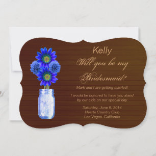 Country Rustic Blue Mason Jar Bridesmaid Card