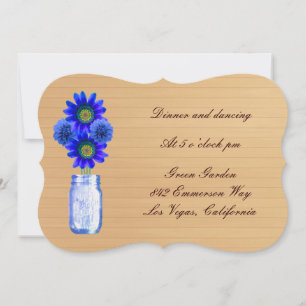 Country Rustic Blue Mason Jar Reception Card
