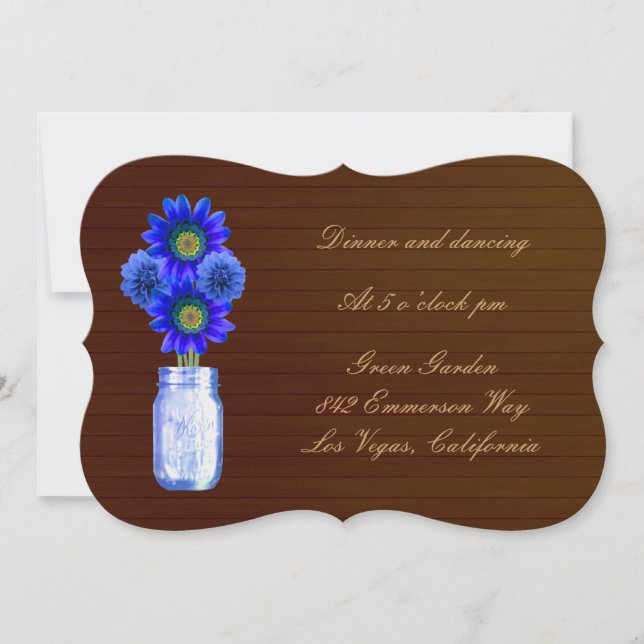 Country Rustic Blue Mason Jar Reception Card (Front)