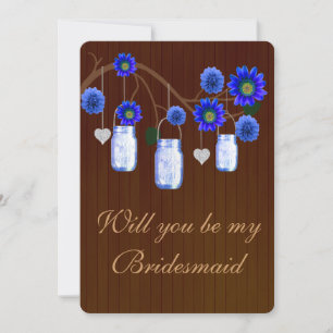 Country Rustic Blue Mason Jars Bridesmaid Card
