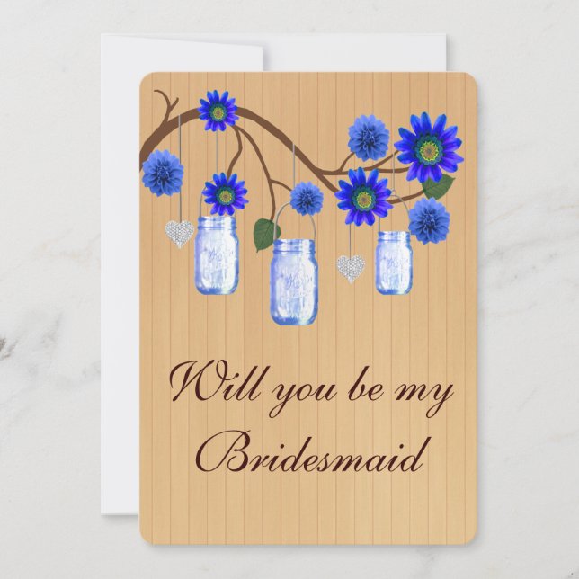 Country Rustic Blue Mason Jars Bridesmaid Card (Front)
