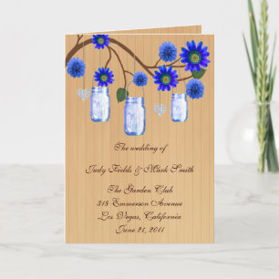 Country Rustic Blue Mason Jars Program Card