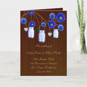 Country Rustic Blue Mason Jars Program Card