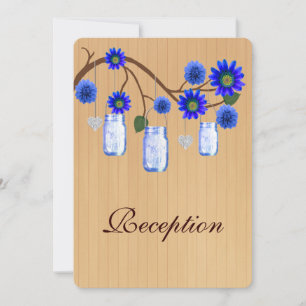 Country Rustic Blue Mason Jars Reception Card