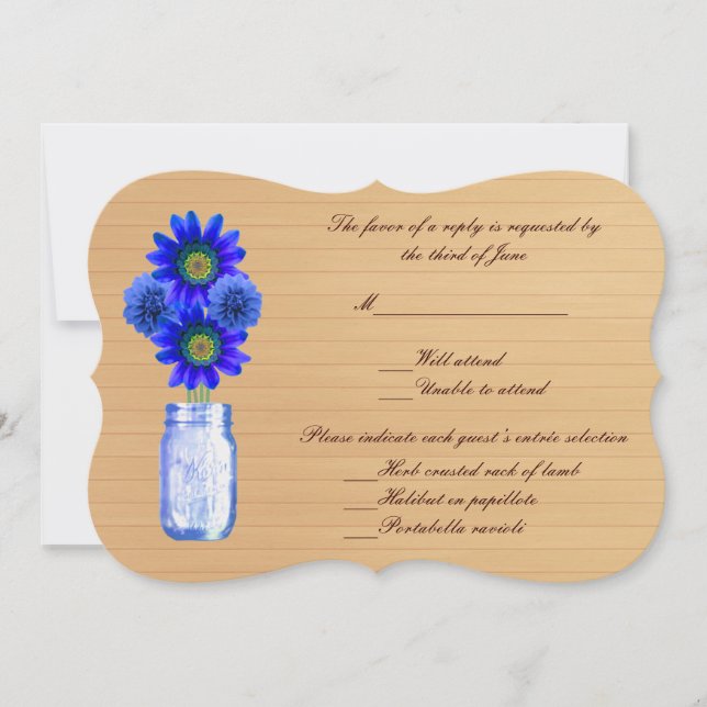 Country Rustic Blue Mason Jars Response Card (Front)
