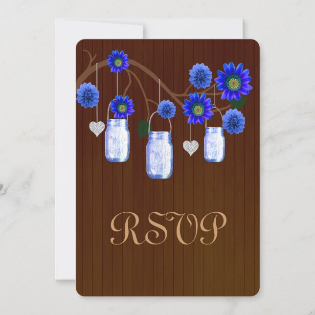 Country Rustic Blue Mason Jars Response Card (Front)