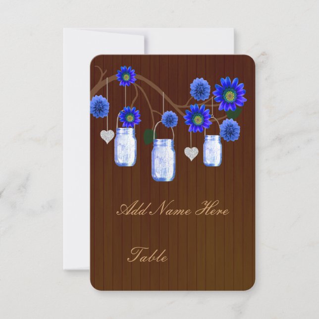 Country Rustic Blue Mason Jars Table Place Card (Front)