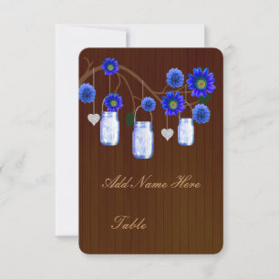 Country Rustic Blue Mason Jars Table Place Card