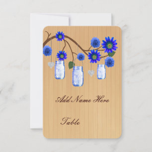 Country Rustic Blue Mason Jars Table Place Card