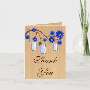 Country Rustic Blue Mason Jars Thank You Card