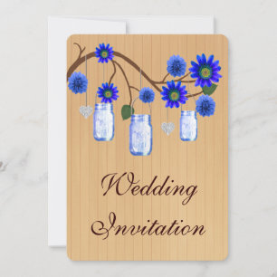 Country Rustic Blue Mason Jars Wedding Invitation
