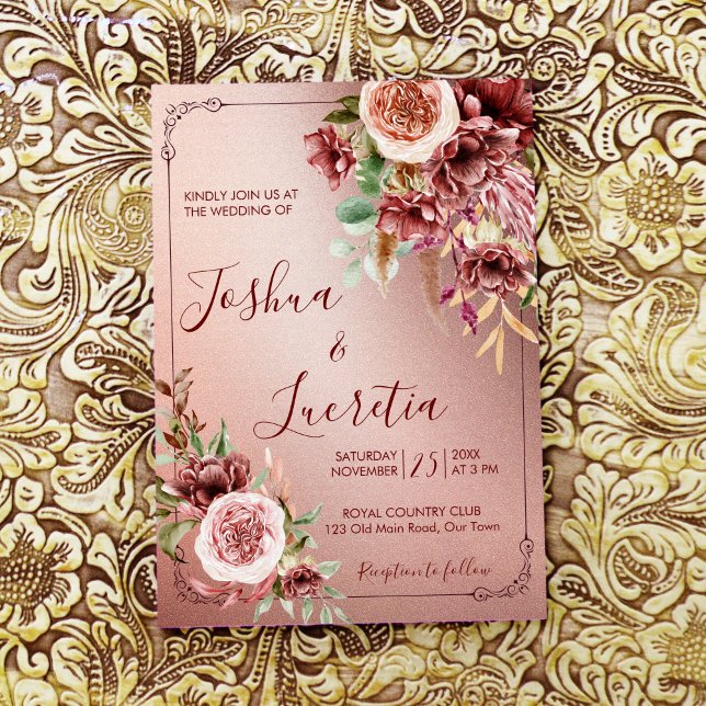 Country rustic boho terracotta earthy flowers invitation (Creator Uploaded)