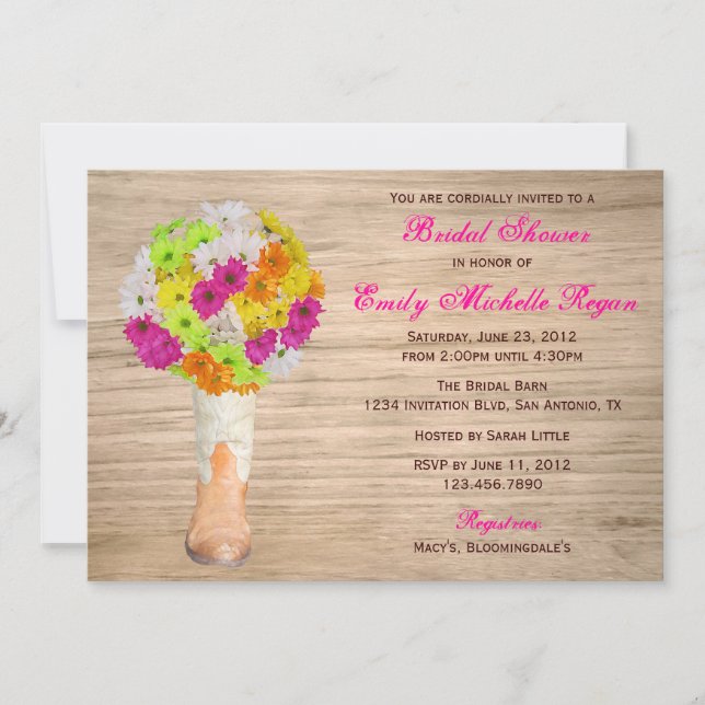 Country Rustic Boots and Daisies Bridal Shower Invitation (Front)
