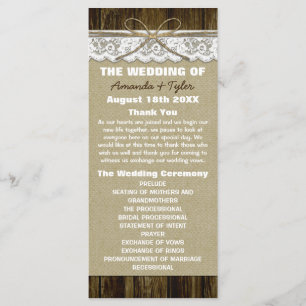 Country Rustic Burlap and Lace Wedding Programs Programme